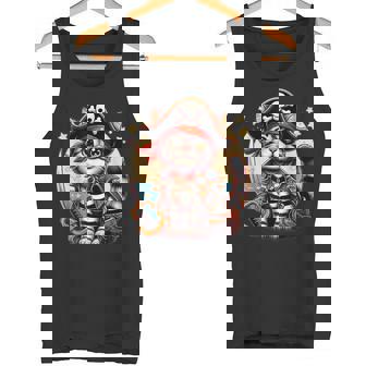 Pirate Cat Shirt Halloween Cat Jolly Roger Cat Lover Tank Top - Monsterry