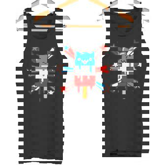 RED WHITE & BLUE POPSICLE CAT 4th Of July Premium Tank Top - Monsterry