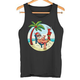 Santa Claus Reindeer Beach Swimming Trunks Palm Trees Christmas Tank Top - Geschenkecke