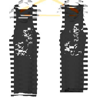 Skeleton Chasing Dog Skeleton And Puppy For Halloween Tank Top - Monsterry