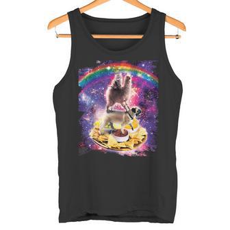 Space Cat Lama Pug Riding Nachos Tank Top - Seseable