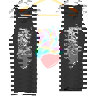 Thanksgiving Rainbow Cat Shirt Hugging Heart Butterfly Kitty Tank Top - Monsterry
