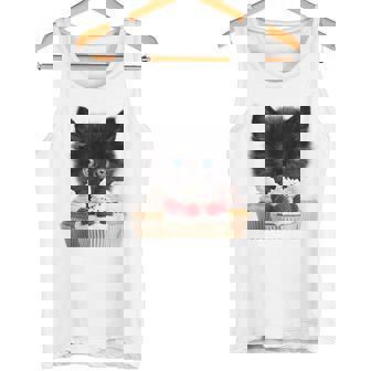 Cute Black Kitty Kitten Cat With Cup Cakes Tank Top - Monsterry