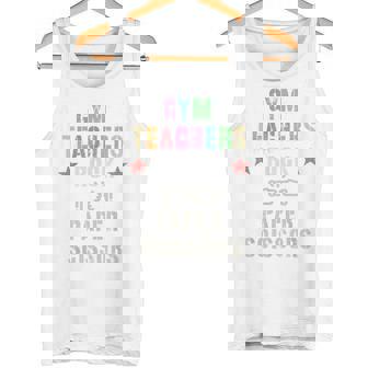 GYM TEACHERS ROCK Paper Scissors Phys Ed Team I Teach PE Tank Top - Monsterry