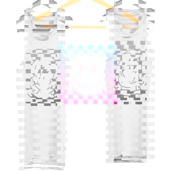 Rosa Azul Sonrisa Cara Lindo Cuadros Paz Sonriente Cara Feliz Manga Larga Camiseta sin mangas - Regaloses