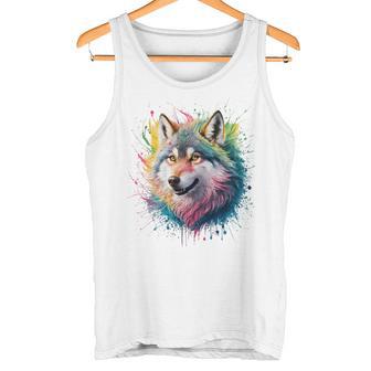 Wolf Herren Damen Bunt Aquarell Wolf Tank Top - Geschenkecke