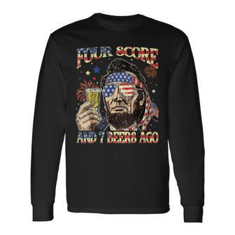 4Th Of July Drinking Beer Patriot Four Score And 7 Beers Ago Long Sleeve T-Shirt - Monsterry CA