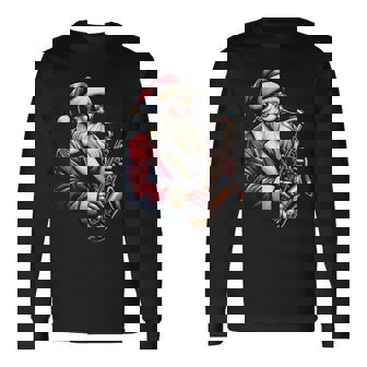 American Santa Playing Saxophone Xmas Jazz Christmas Musical Long Sleeve T-Shirt - Seseable