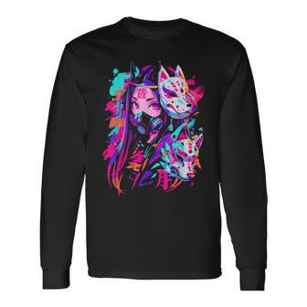 Anime Manga Cyberpunk Aesthetic Techwear Harajuku Kitsune Long Sleeve T-Shirt - Thegiftio