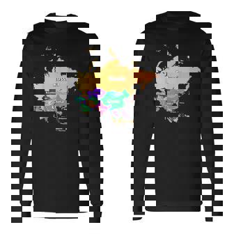 Asia Map With Borders And Country Names Long Sleeve T-Shirt - Monsterry