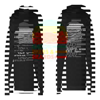 Bacon Beer & Beards BBQ Barbecue Breakfast Pork Bacon Long Sleeve T-Shirt - Monsterry