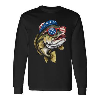 Bass Fish 4Th Of July American Us Flag Patriotic Fishing Long Sleeve T-Shirt - Monsterry