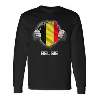 Belgium Belgie Flag Heart Fan Jersey Langarmshirts - Seseable