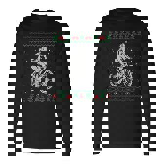 Bicycle Ugly Christmas Sweater Ride Bike Cyclist Long Sleeve T-Shirt - Monsterry