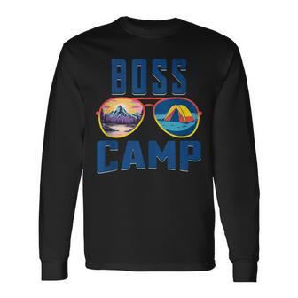 Boss Friend Camp Vacation Retro Camping Summer Sunset Tent Long Sleeve T-Shirt - Monsterry