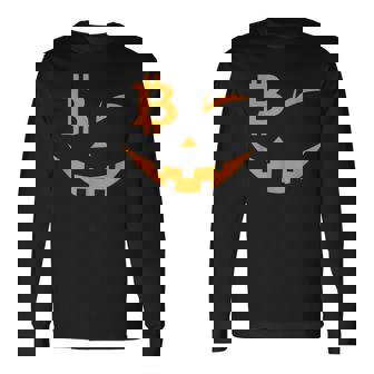 Btc Bitcoin Winking Pumpkin Jack O Lantern Spooky Halloween Long Sleeve T-Shirt - Monsterry