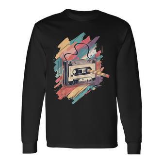 Cassette Tape Retro Music 90S Pencil Rewind Retro Cassette Long Sleeve T-Shirt - Thegiftio