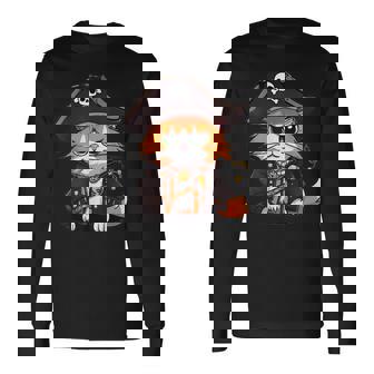 Cat Pirate Halloween Costume Cat Lover Kitten Cats Long Sleeve T-Shirt - Monsterry