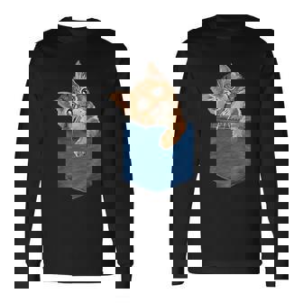 Cat In Pocket Coming Out Cute Cat Peeking In Pocket Kitty Long Sleeve T-Shirt - Monsterry