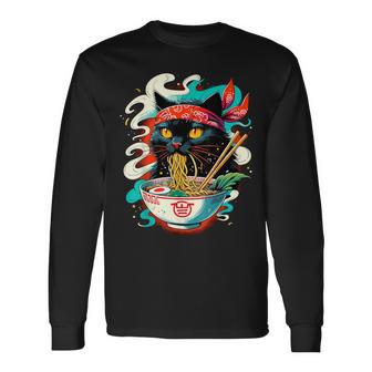 Cat Ramen Noodle Japanese Anime Kawaii Cat Long Sleeve T-Shirt - Thegiftio