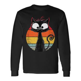 Chat Noir Mignon Chat Marrant Chat Rétro T-shirt à manches longues - Cadeauxyz