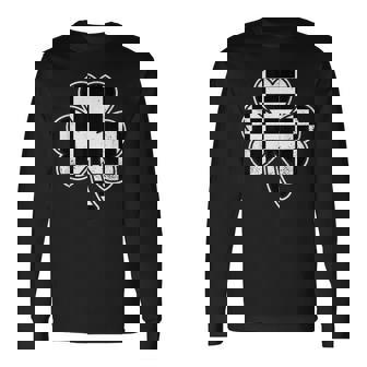 Checkered Four Leaf Clover Race Car Gamer St Patrick's Day Long Sleeve T-Shirt - Monsterry