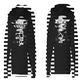 Chef Calavera Con Cuchillos Cráneo Cocinero Cráneo Chef Camiseta de manga larga - Regaloses