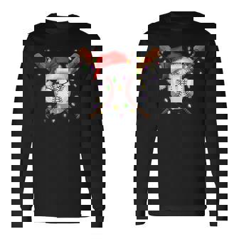 Christmas Baseball Player Santa Hat Sports Boys Long Sleeve T-Shirt - Seseable