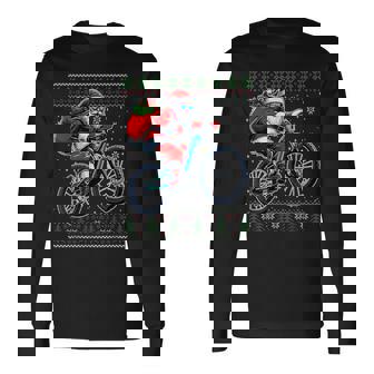 Christmas Santa Mountain Bike Rider Ugly Christmas Sweater Long Sleeve T-Shirt - Thegiftio