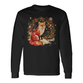 Christmas Vintage 90s Fox Woodland Animal Cottagecore Long Sleeve T-Shirt - Monsterry