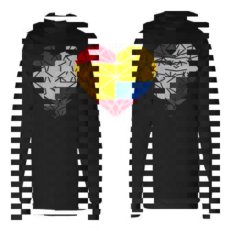 Colombia España Bandera Amistad Hermandad Corazón Poligonal Camiseta de manga larga - Regaloses