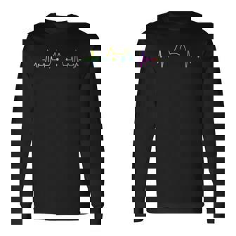 Colorful Heartbeat Cat Lover Animal Silhouette Cute Cat Long Sleeve T-Shirt - Thegiftio UK