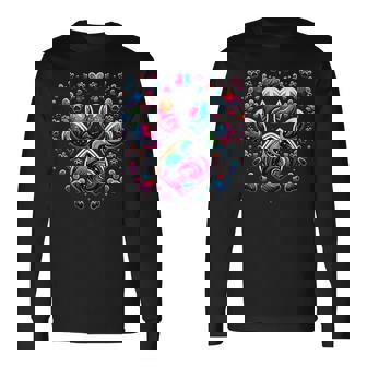 Colorful Space Dog Paw Heart Print Colorful Space Dog Paw Long Sleeve T-Shirt - Monsterry