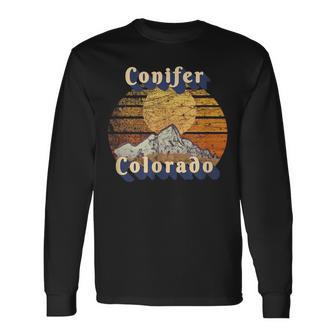 Conifer Colorado Retro Mountain Sunset Styled Long Sleeve T-Shirt - Monsterry
