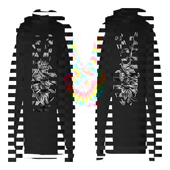 Cool Retro Tie Dye Peace Hand 1960S Hippie Peace Sign Long Sleeve T-Shirt - Monsterry