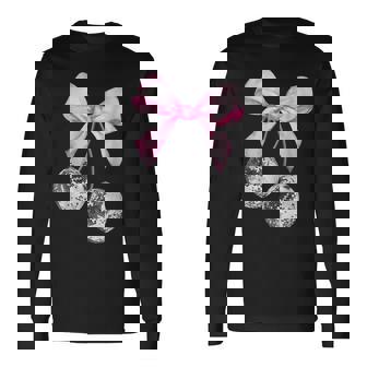 Coquette Black And White Disco Ball Club Retro Bows Long Sleeve T-Shirt - Thegiftio