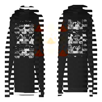 Coquette Bow Pumpkin Ghost Spooky Season Halloween Long Sleeve T-Shirt - Thegiftio