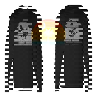 Coucher De Soleil Rétro Caroline Du Sud Palmetto Arbre T-shirt à manches longues - Cadeauxyz