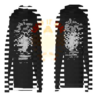 Creep It Real Ghost Skateboard Retro Halloween Skateboarding Long Sleeve T-Shirt - Monsterry