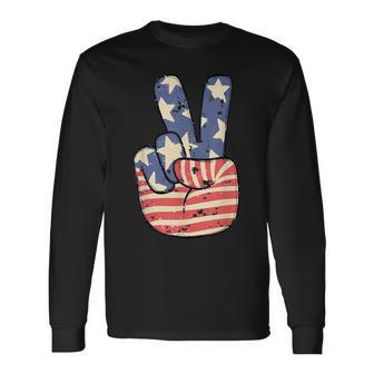Cute America Peace American Flag Peace Sign Hand 4Th Of July Long Sleeve T-Shirt - Monsterry AU