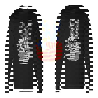 Cute America Peace American Flag Peace Sign Hand 4Th Of July Long Sleeve T-Shirt - Monsterry
