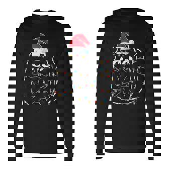Cute Black Cat Santa Christmas Lights Meow Kitty Kitten Xmas Long Sleeve T-Shirt - Seseable