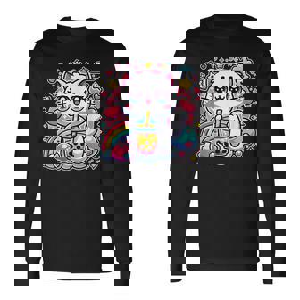 Cute Cat Boba Tea Bubble Tea Anime Kawaii Neko Idea Long Sleeve T-Shirt - Thegiftio