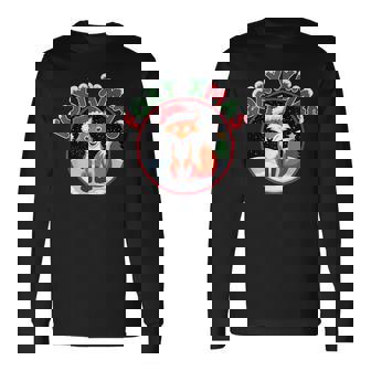 Cute Fox In Snow With Santa Hat Foxy Xmas Long Sleeve T-Shirt - Monsterry