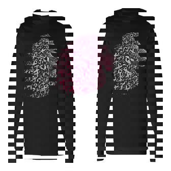 Cute Lion Pink Ribbon Breast Cancer Awareness October Month Long Sleeve T-Shirt - Monsterry