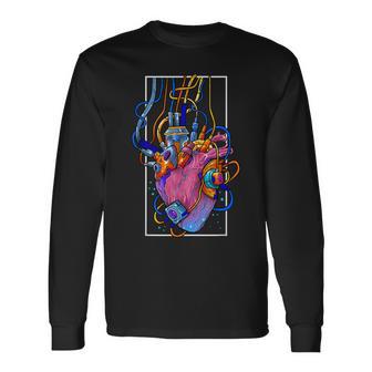 Cyborg Robot Heart Vaporwave Futuristic Cyberpunk Clothing Long Sleeve T-Shirt - Thegiftio