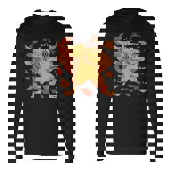 Dabbing Turkey Pilgrim Thanksgiving National Symbol Leg Day Long Sleeve T-Shirt - Monsterry