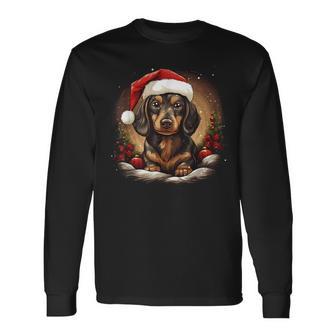 Dachshund With Santa Hat Christmas With Dog Langarmshirts - Geschenkecke