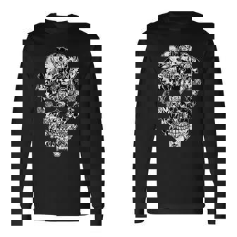 Dachshund Skull Dog Skeleton Halloween Long Sleeve T-Shirt - Monsterry
