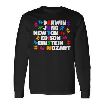 De Autismo Para Niños Darwin Jung Newton Einstein Edison Camiseta de manga larga - Regaloses